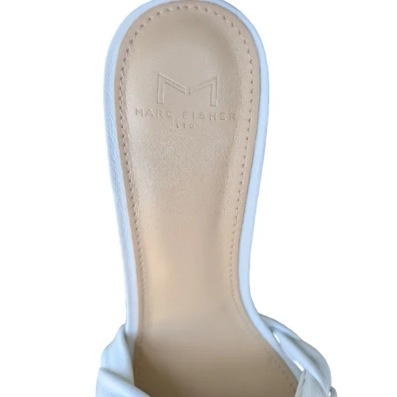 Marc Fisher Draya Braided Leather Mule Sandals White Size 8.5 Heels Heels